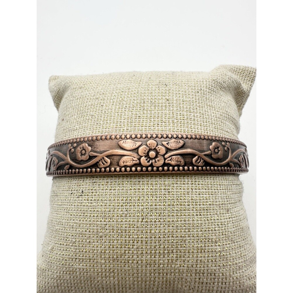 Floral Copper Magnetic Cuff Bracelet For Women 7.75”